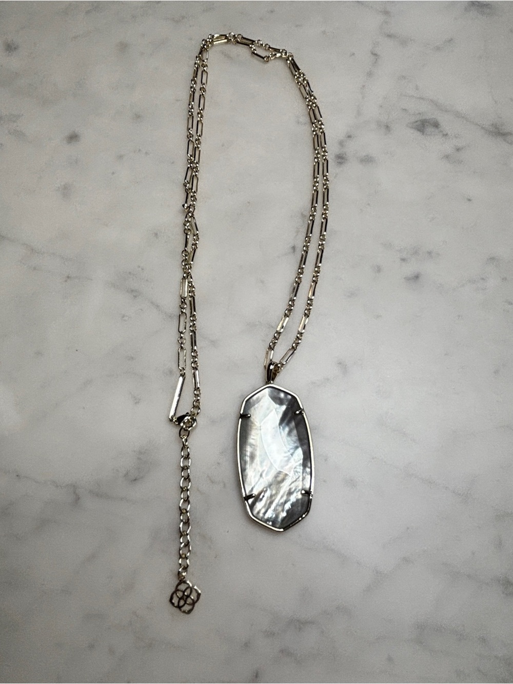 Kendra Scott Reid Grey Illusion Long Pendant Necklace Lt Gold Chain